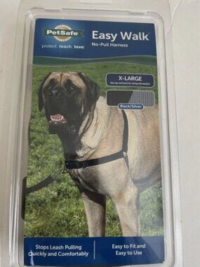 nwt PetSafe Easy Walk No Pull Dog Harness X-Large Black Silver GIRTH 34" to 46"